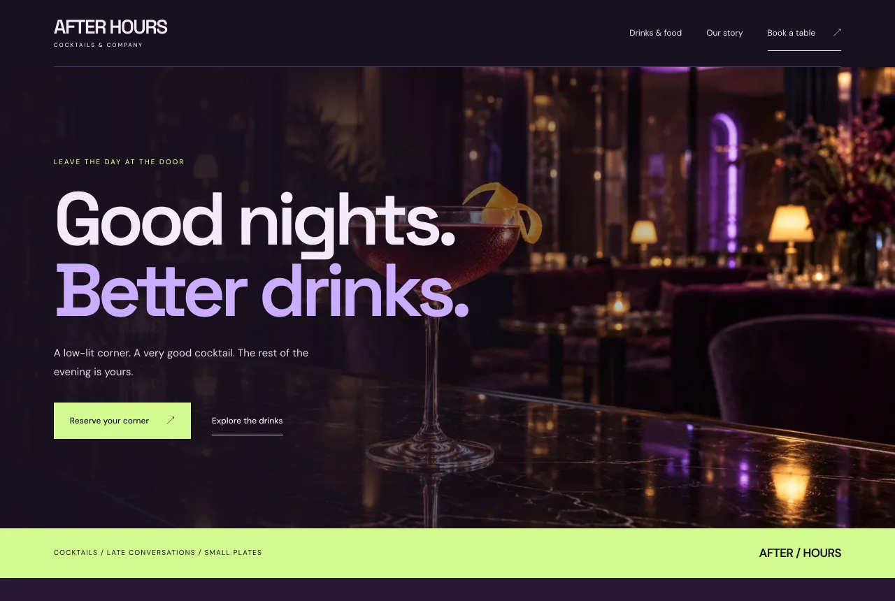 Preview of the After Hours website design
