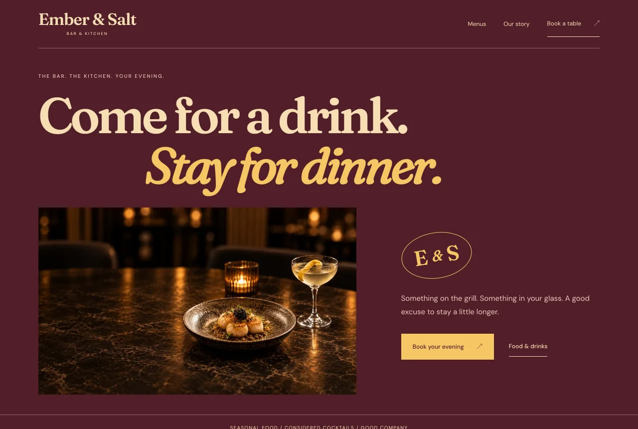 Preview of the Ember & Salt website design